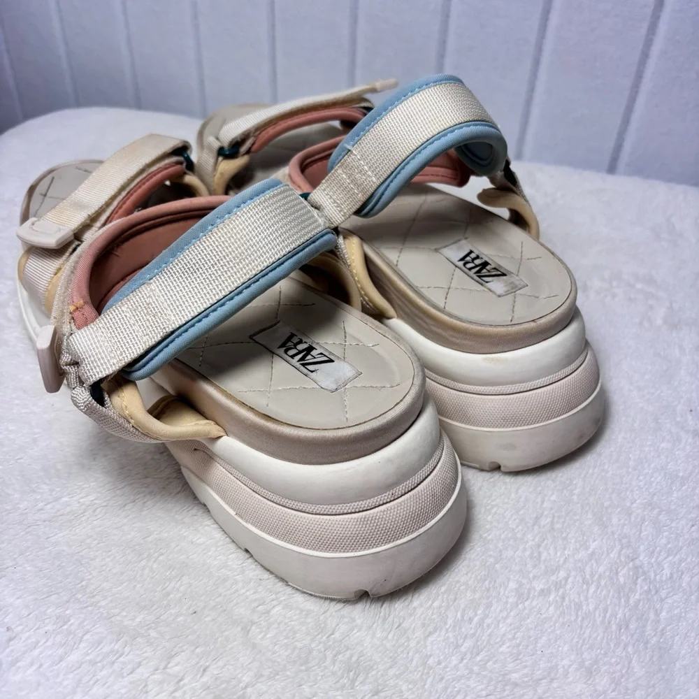 Zara Cream and Tan Sporty Chunky Sandals‎ with Adjustable Straps size 39 - Picture 5 of 12